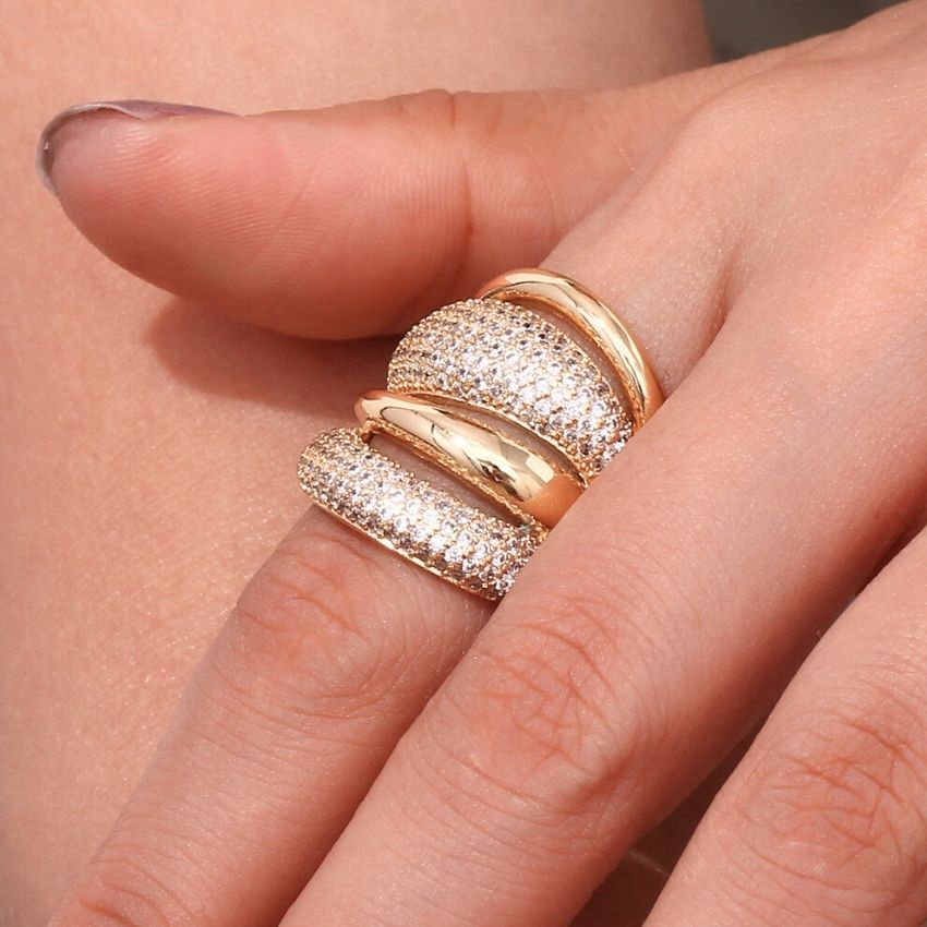 Chunky Gold Plated Brass Ring Wholesale CZ Dome Statement Jewelry